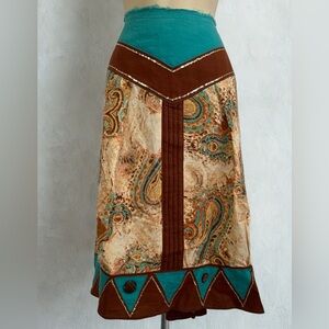 ABS Allen Schwartz Teal and Brown A-Line Skirt